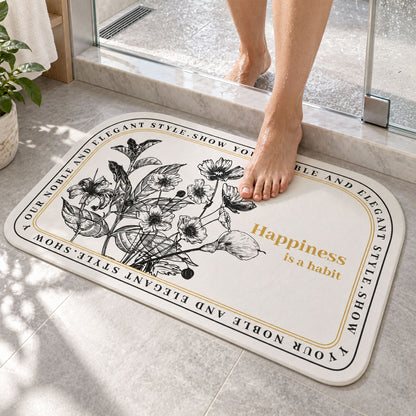 Absorbent Bathroom Mat, Half Round Botanical Quote Print Mat (1 Pc, 50x80 Cm)