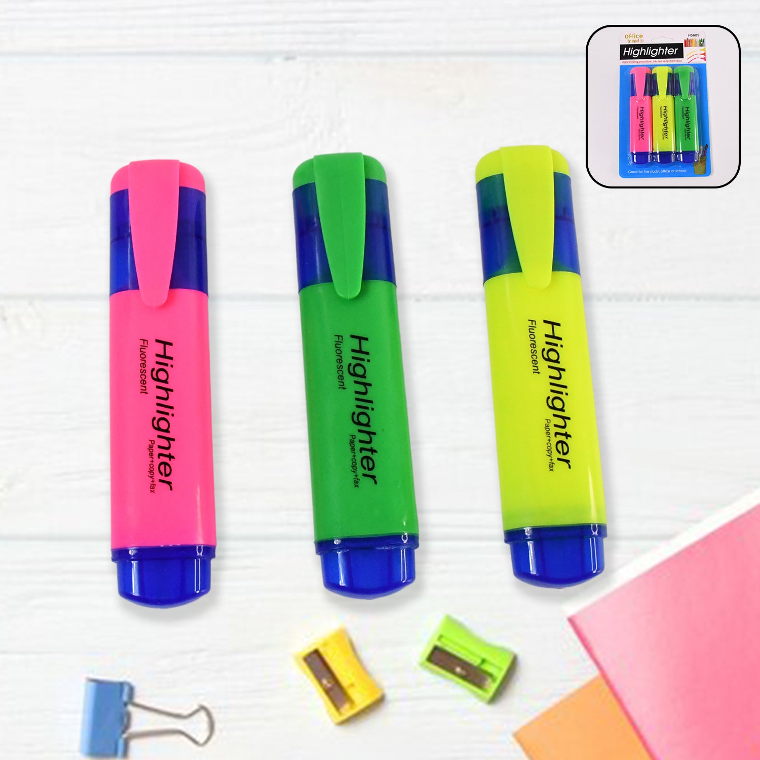 Highlighter Pen, Assorted Colours Water Based Broad Tip Writing Marker (3 Pcs Set)