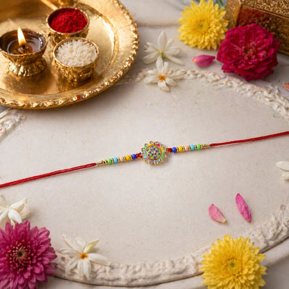 Premium Designer Rakhi with Multicolor Beads & Stone Centerpiece