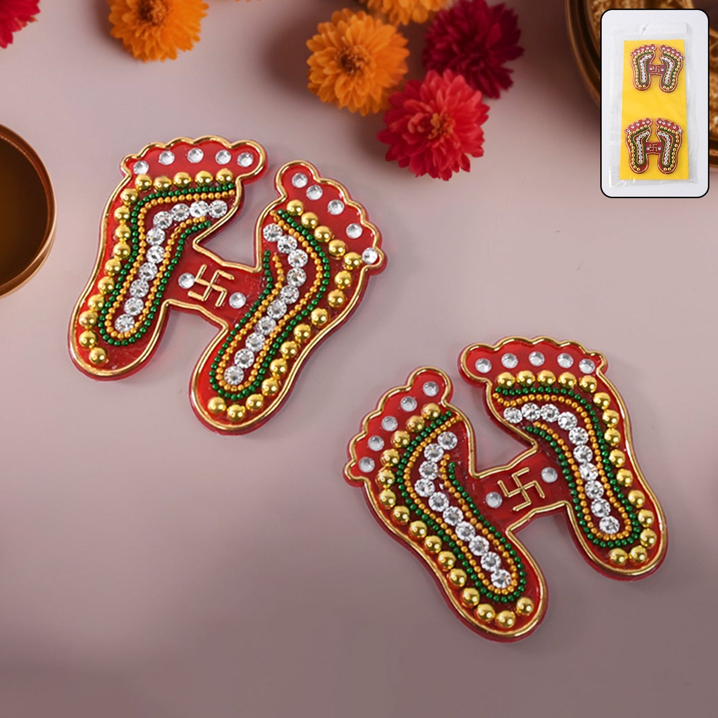 Laxmi Charan Paduka Stickers – Festive Spiritual Home Décor (Pack of 2)
