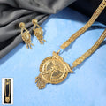 Gold-Tone Designer Necklace Set with Intricate Circular Pendant