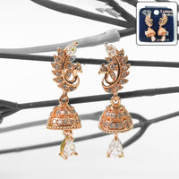 Graceful Peacock Design CZ Stone Jhumka Earrings for Women