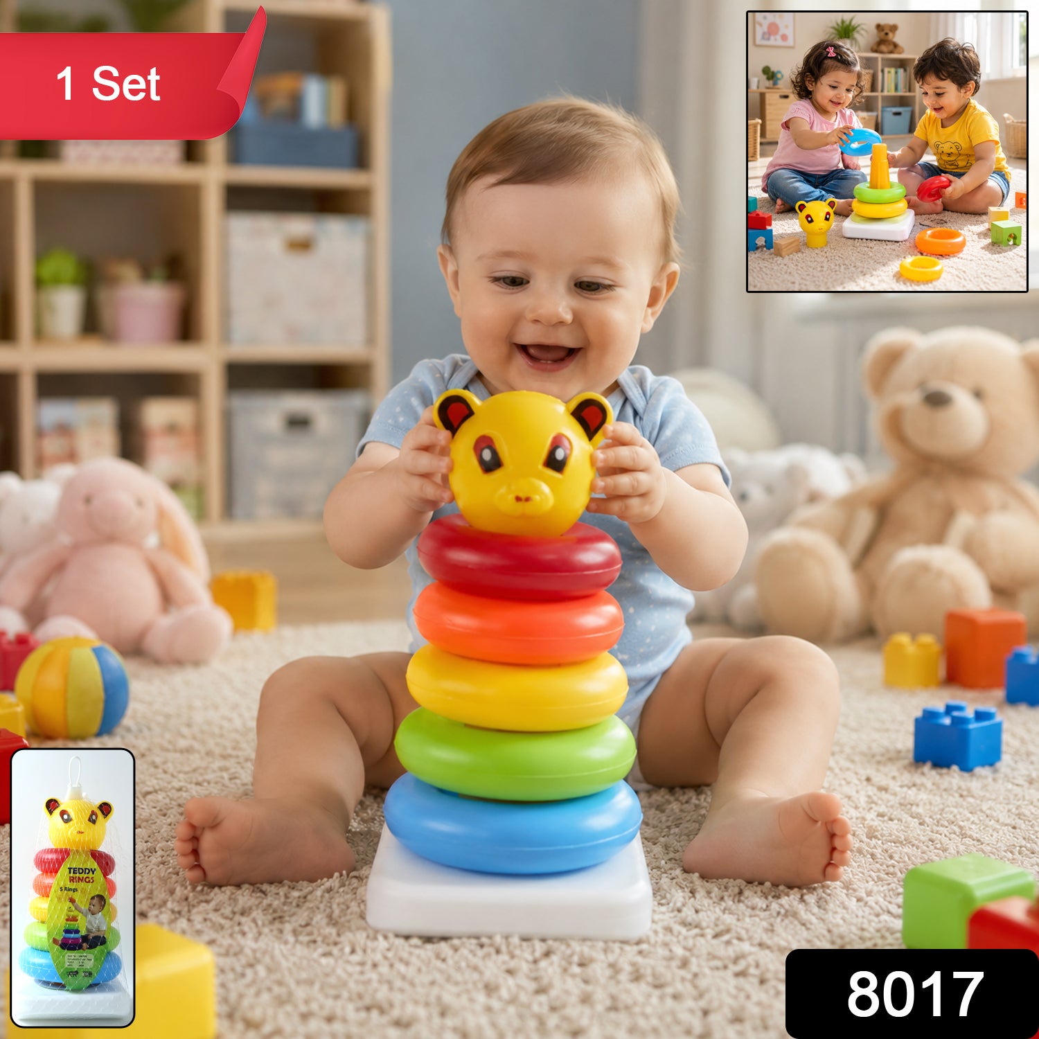 Colorful plastic stacking rings for toddlers