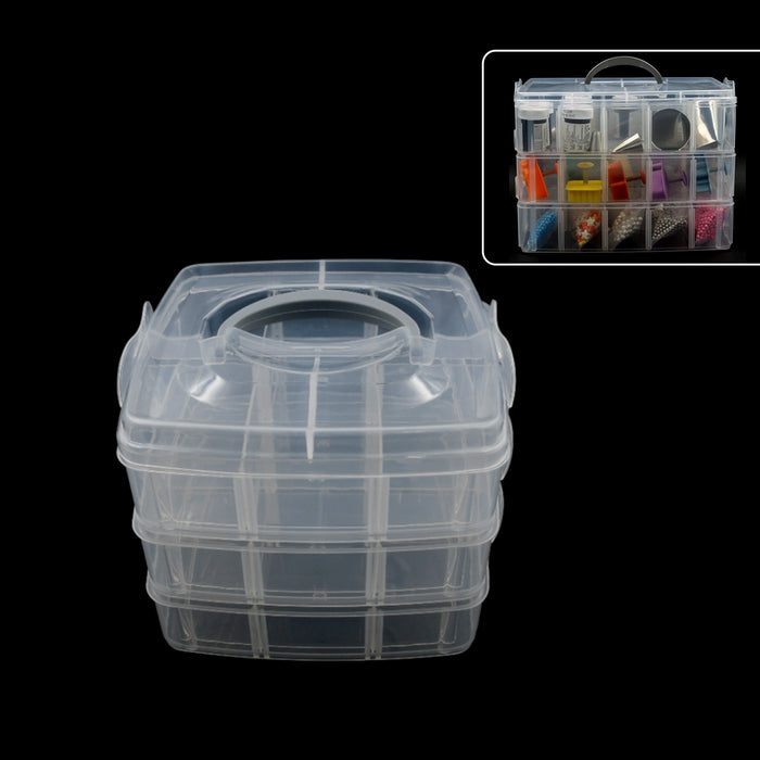 Versatile 18-Grid 3-Layer Transparent Plastic Organizer Box with Adjustable Dividers for Jewelry & Fishing Hooks