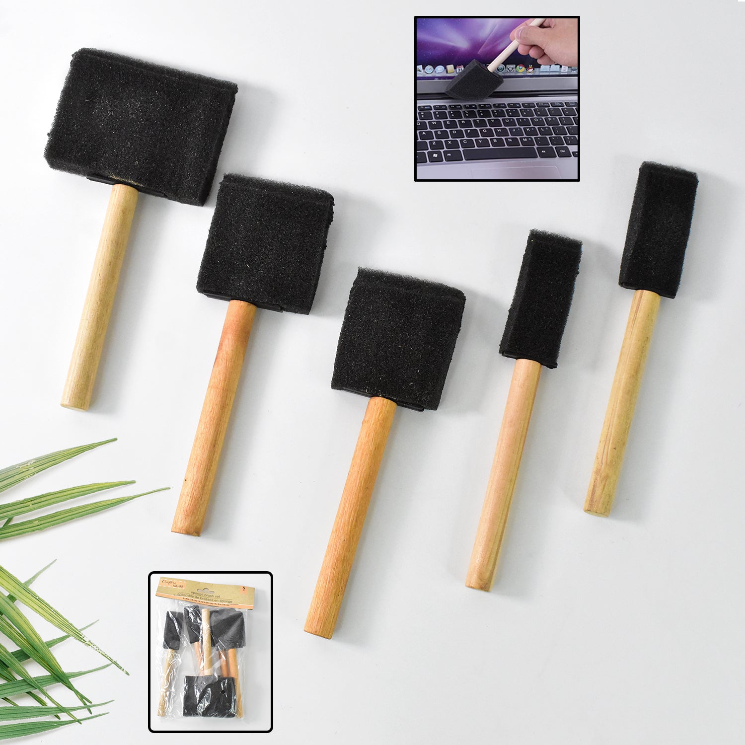 Multipurpose Sponge Brushes for Painting with Wooden Handles (5 Pcs Set)