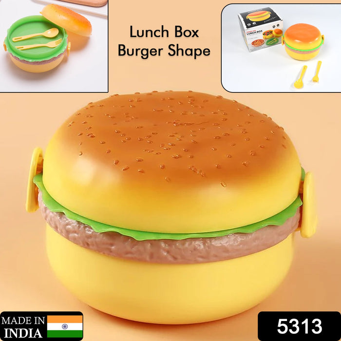 Burger Shape Lunch Box Plastic Lunch Box Food Container Sets Double Layer Lunchbox 1000ml With 2 Spoon Applicable to Kids and Elementary School Students