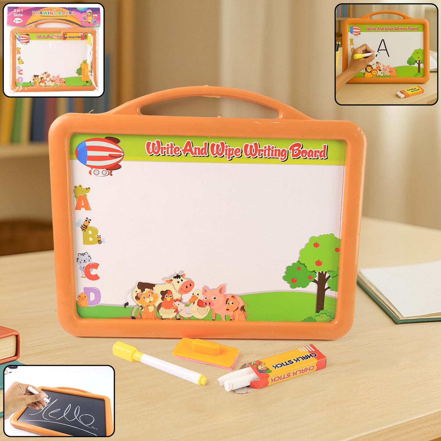 2-in-1 Double-Sided Write and Wipe Educational Drawing Board for Kids (1 Set)