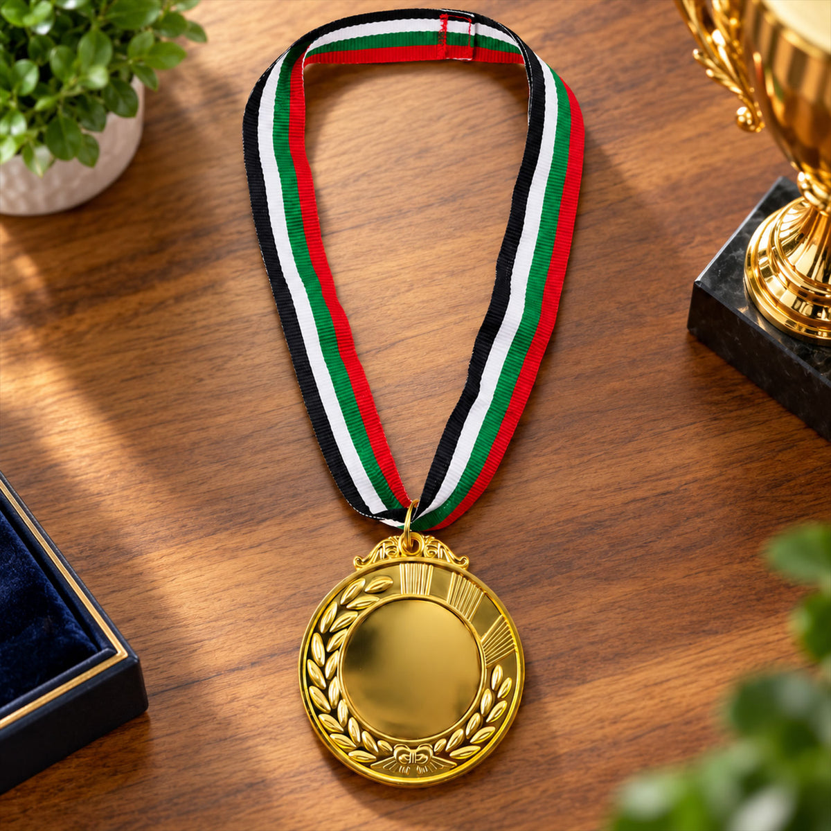 Gold Medal Gift with Tricolor Ribbon for Achievers, Kids and Winners (1 Pc)