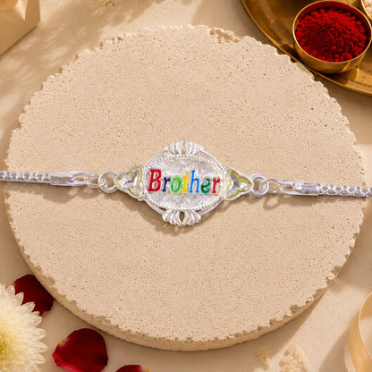 Brother Name Multicolor Enamel Silver Chain Designer Rakhi