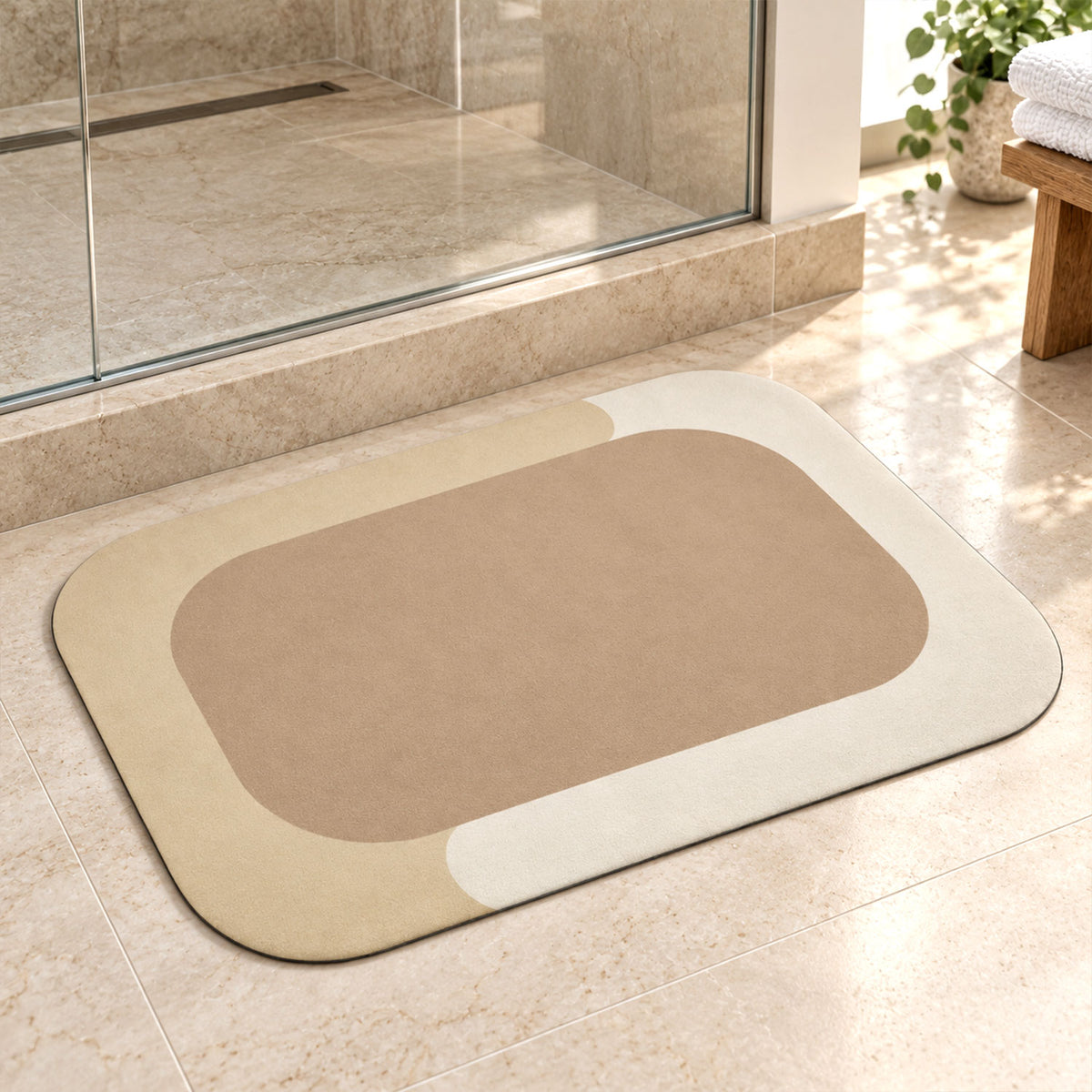 Decorative Bathroom Floor Mat with Soft Top Surface and Border (1 Pc, 59x40 Cm)