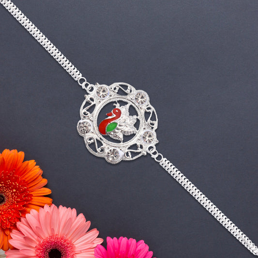 silver peacock rakhi