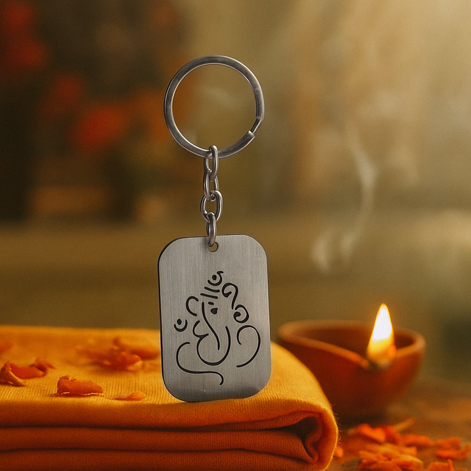 Auspicious Ganesh Cut-Out Metal Keychain - (1 Pc)