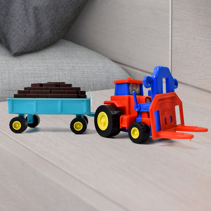 Plastic Tractor Toy Friction Powered Tractor with Bricks Trolley (1 Pc)