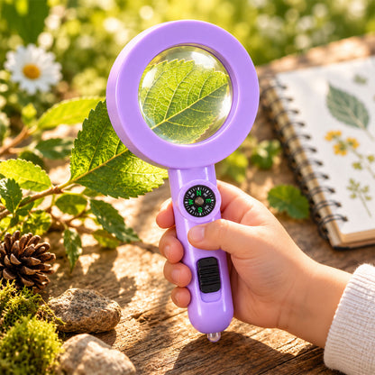 Handheld Magnifying Glass with LED Light and Compass for Nature Exploration (1 Pc)