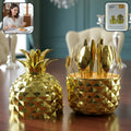 Gold Stainless Steel Cutlery Set – Luxury 24-Piece with Pineapple Stand