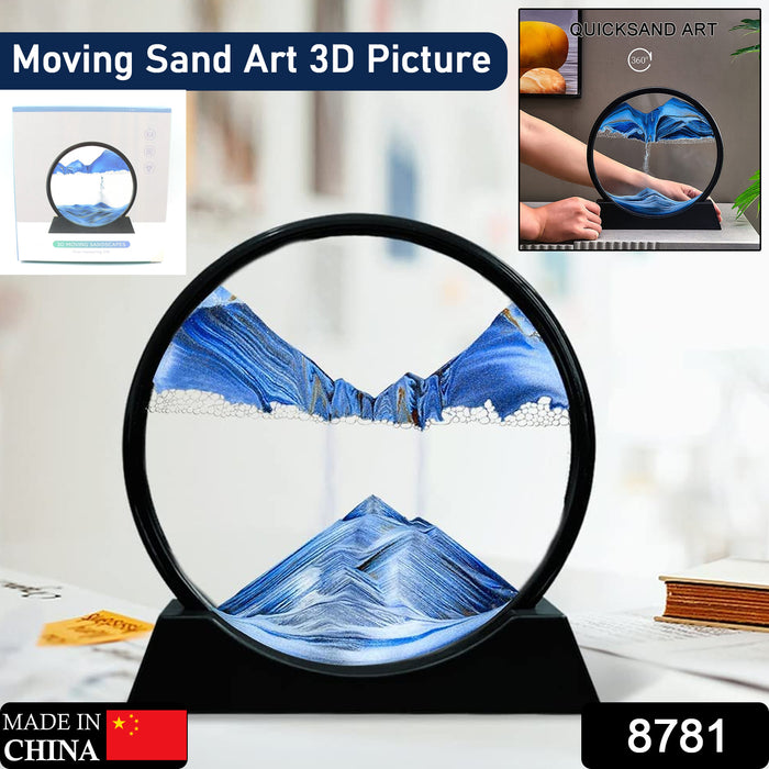 Moving Sand Art Picture Decor, 3D Deep Sea Sandscape Liquid Motion, Round Glass Frame Display Flowing Sand Relaxing Gift for Kids Adults Painting Artistic Sandscape for Home, Office, Ornament Desktop Art Bookshelves Decoration (1 Pc )