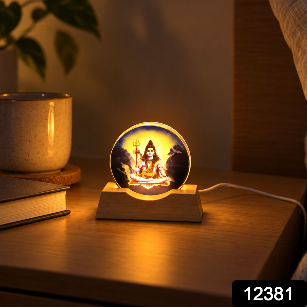 3D Mahadev LED Lamp with Wooden Base for Home Decor Shelf (1 Pc)