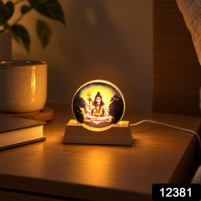 3D Mahadev LED Lamp with Wooden Base for Home Decor Shelf (1 Pc)