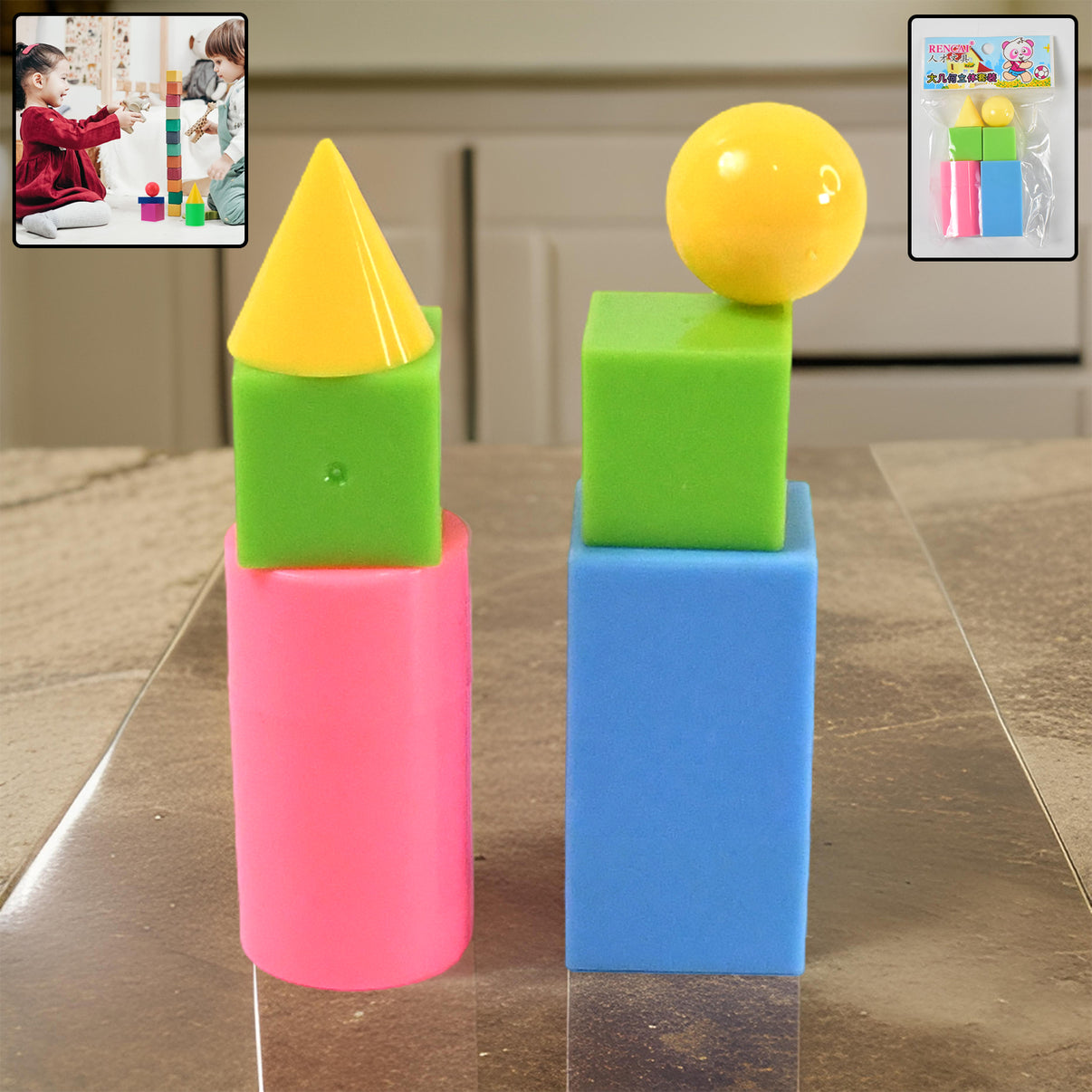 3D Shapes Multicoloured Pattern Building Blocks Toy Solid Figures (6 P
