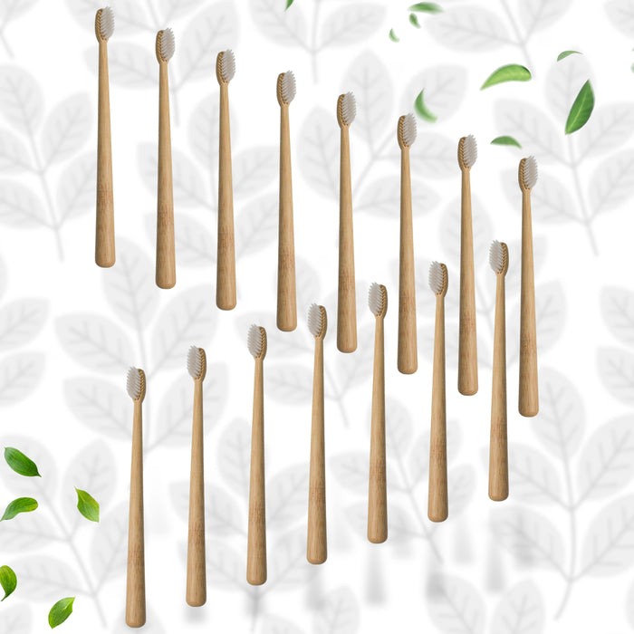 13031 Bamboo Wooden Toothbrush Soft Toothbrush Wooden Child Bamboo Toothbrush Biodegradable Manual Toothbrush for Adult, Kids (15 pcs set / With Round Box)