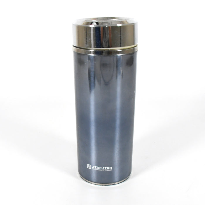 Front view of stainless steel sports water bottle with sleek design.