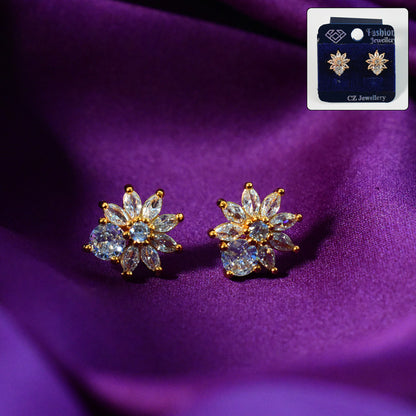Charming Floral Design CZ Stone Stud Earrings for Women