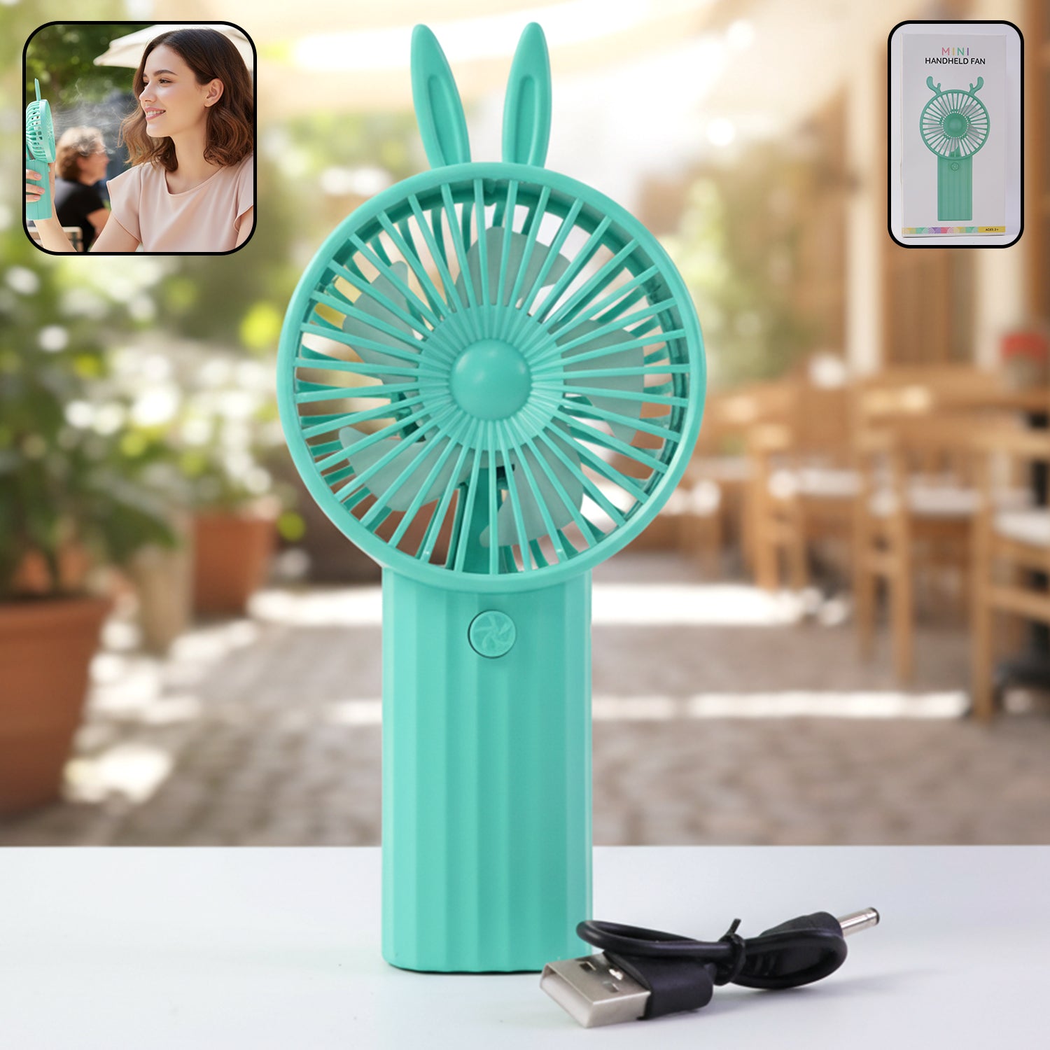 Cute Bunny Ear Design Portable USB Rechargeable Mini Handheld Fan (1 Pc)