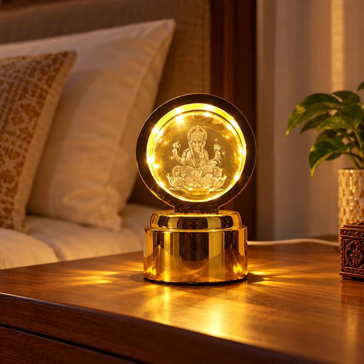 Ganpati Bapa 3D Crystal Ball LED Night Light – Divine Spiritual Glow
