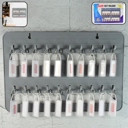 Office Mate Wall Key Holder Board – 20 Hooks with Label Tags for Organized Key Storage