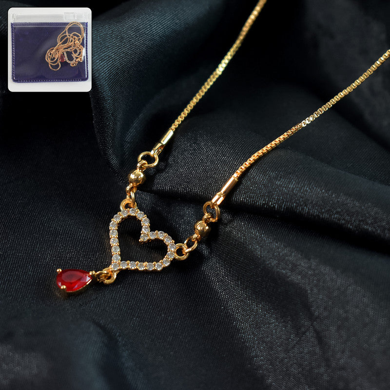 Gold-Plated Heart Pendant Necklace with Red Crystal Drop for Women