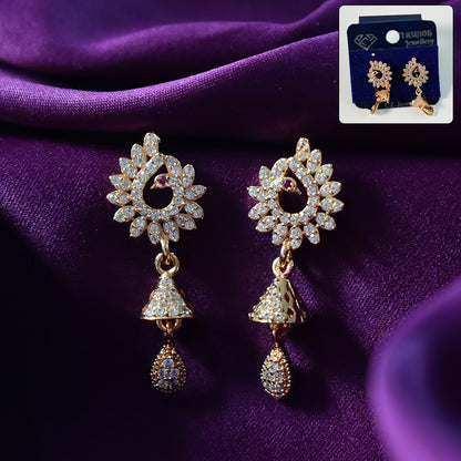 Stylish Floral Jhumka Design CZ Stone Drop Earrings for Women
