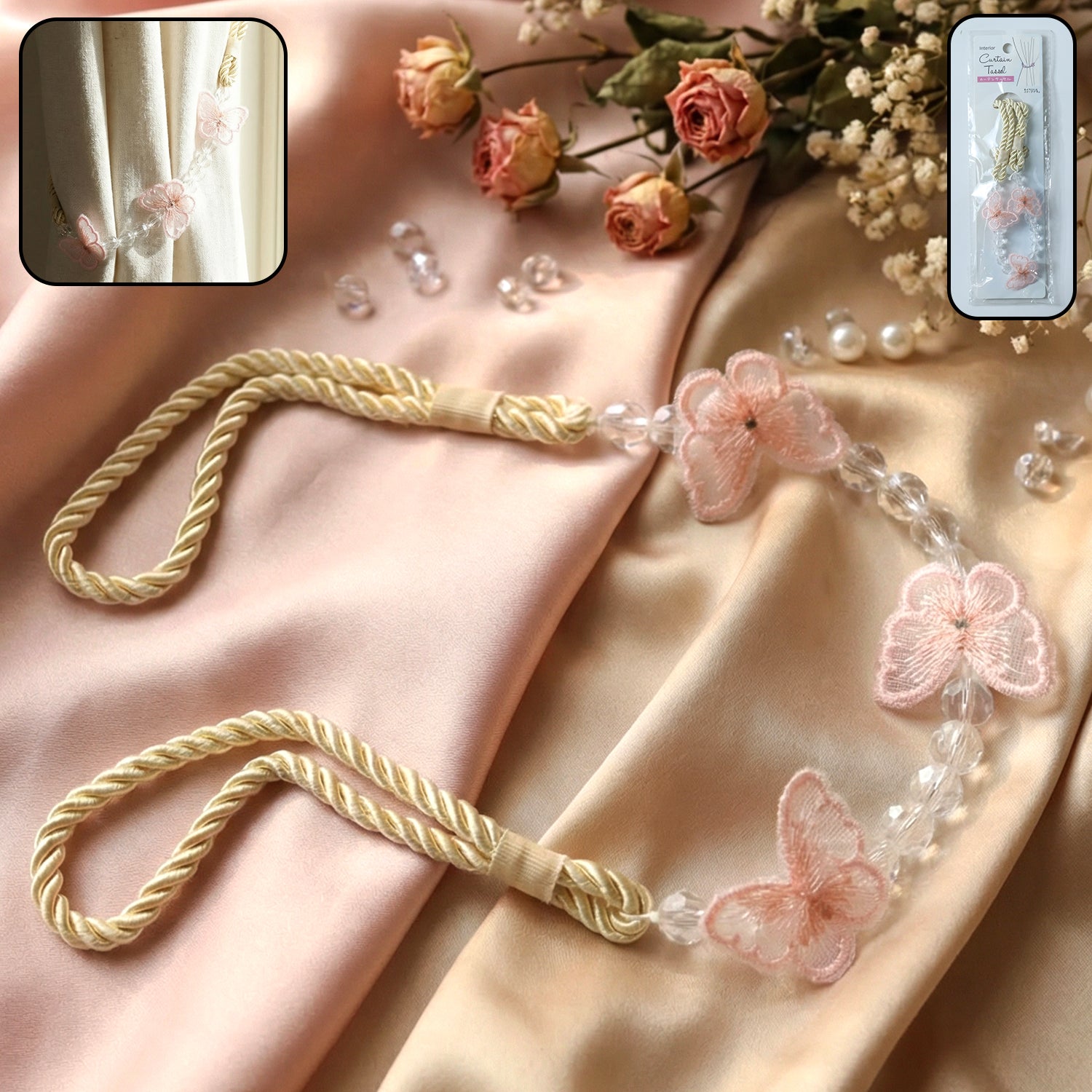 Luxury Floral Beaded Curtain Tieback (1 Pc)