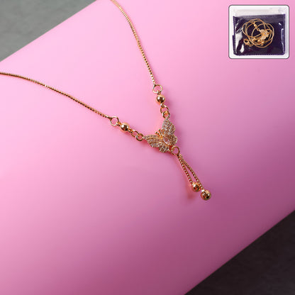 Butterfly Drop Pendant Necklace – Elegant Gold-Plated Chain for Women