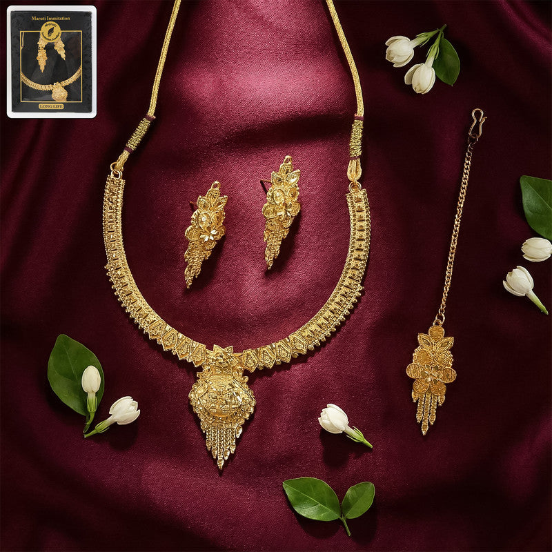 Luxurious Gold-Plated Crescent Necklace Set with Traditional Floral Craftsmanship