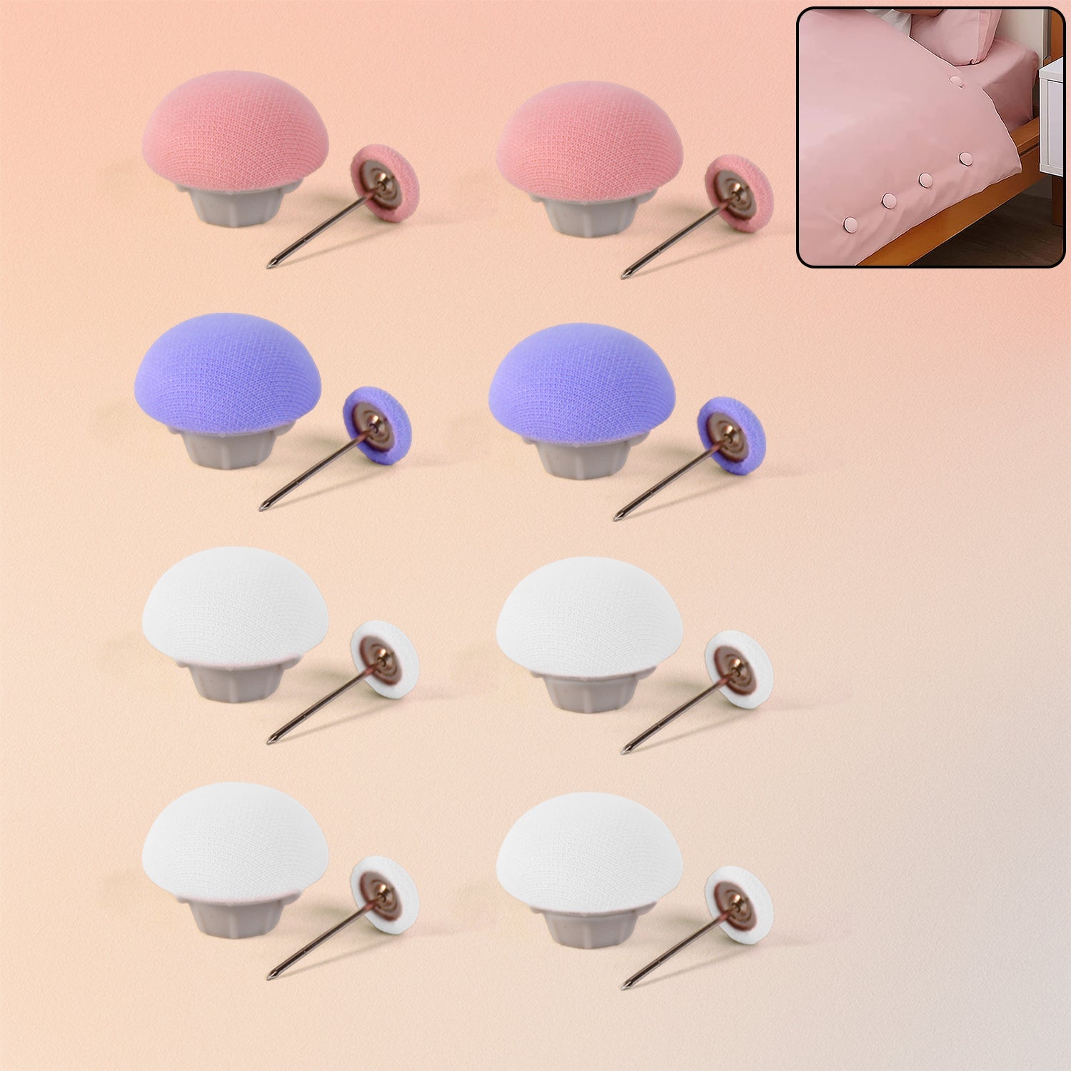 Decorative push pins used on a sofa cushion