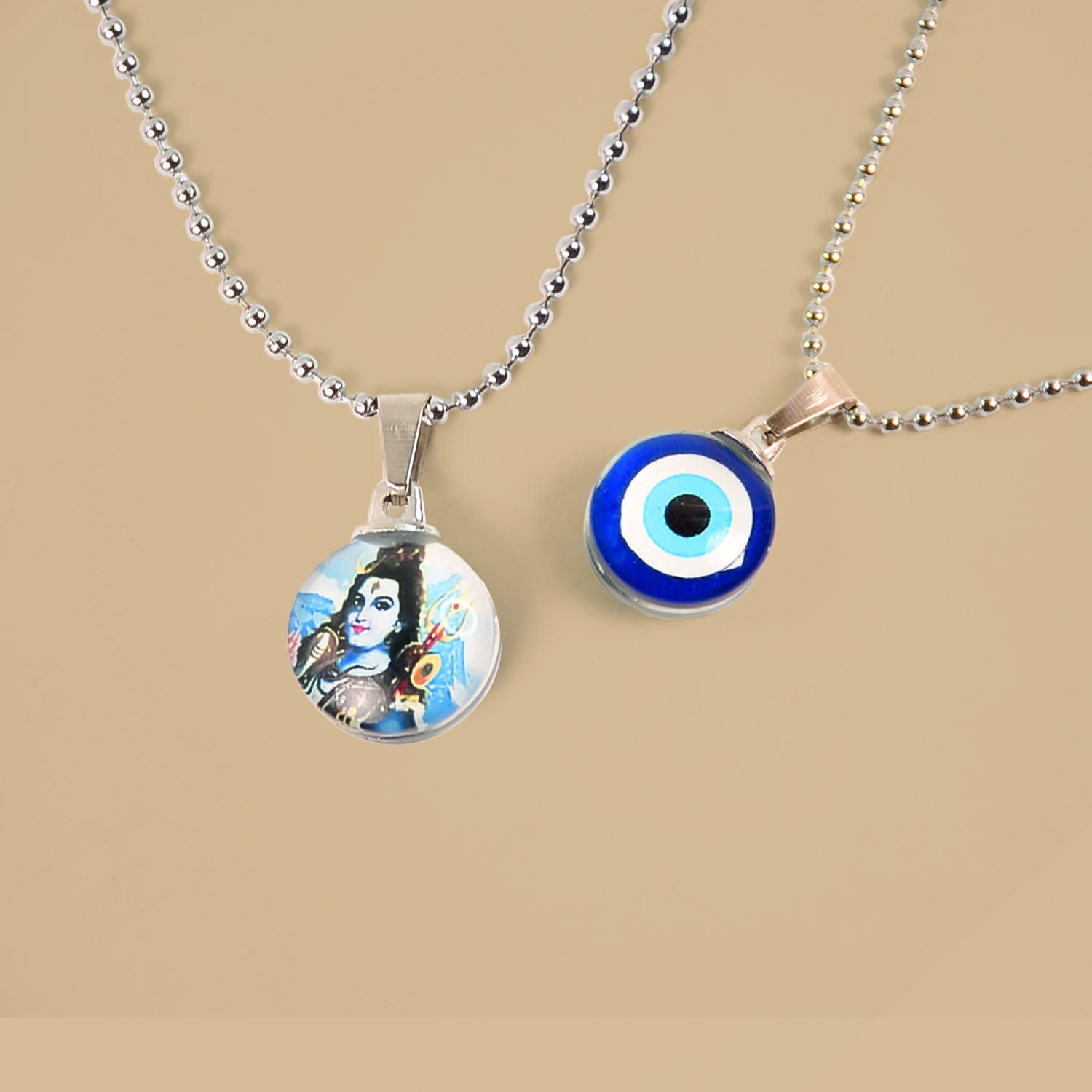 Mahadev And Evil Eye Front And Back Pendent WIth Chain For Men And Women (1 Pc)