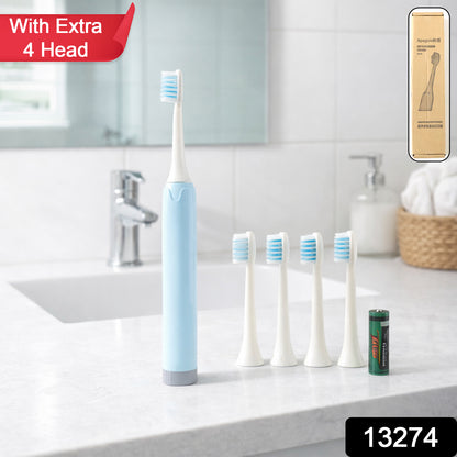 Electric Toothbrush With 4  Extra Head (1 Pc, Battery Included, Mix Color)