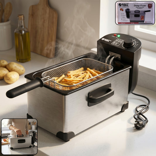 Orbit 2000W Heavy Duty Deep Fryer front view with basket