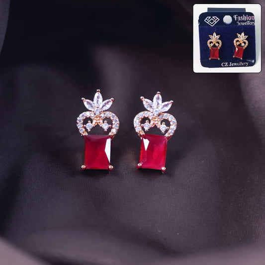 Royal Red Stone CZ Crown Design Earrings for Women