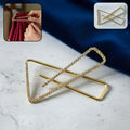 Golden Crystal Triangle Saree Safety Pin – Elegant Fabric Brooch