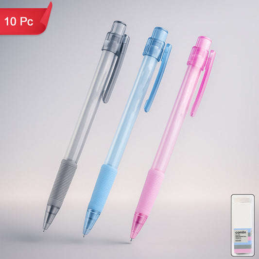 Camlin KLICK 0.5 mm Mechanical Pencil – Smooth Writing with Soft Ribbed Grip (Pack of 10 – Pink, Blue & Grey)