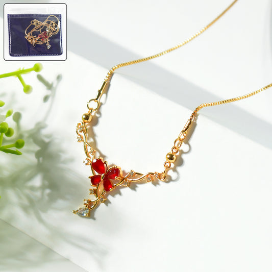 Charming Red Butterfly Gold-Plated Pendant Necklace for Women
