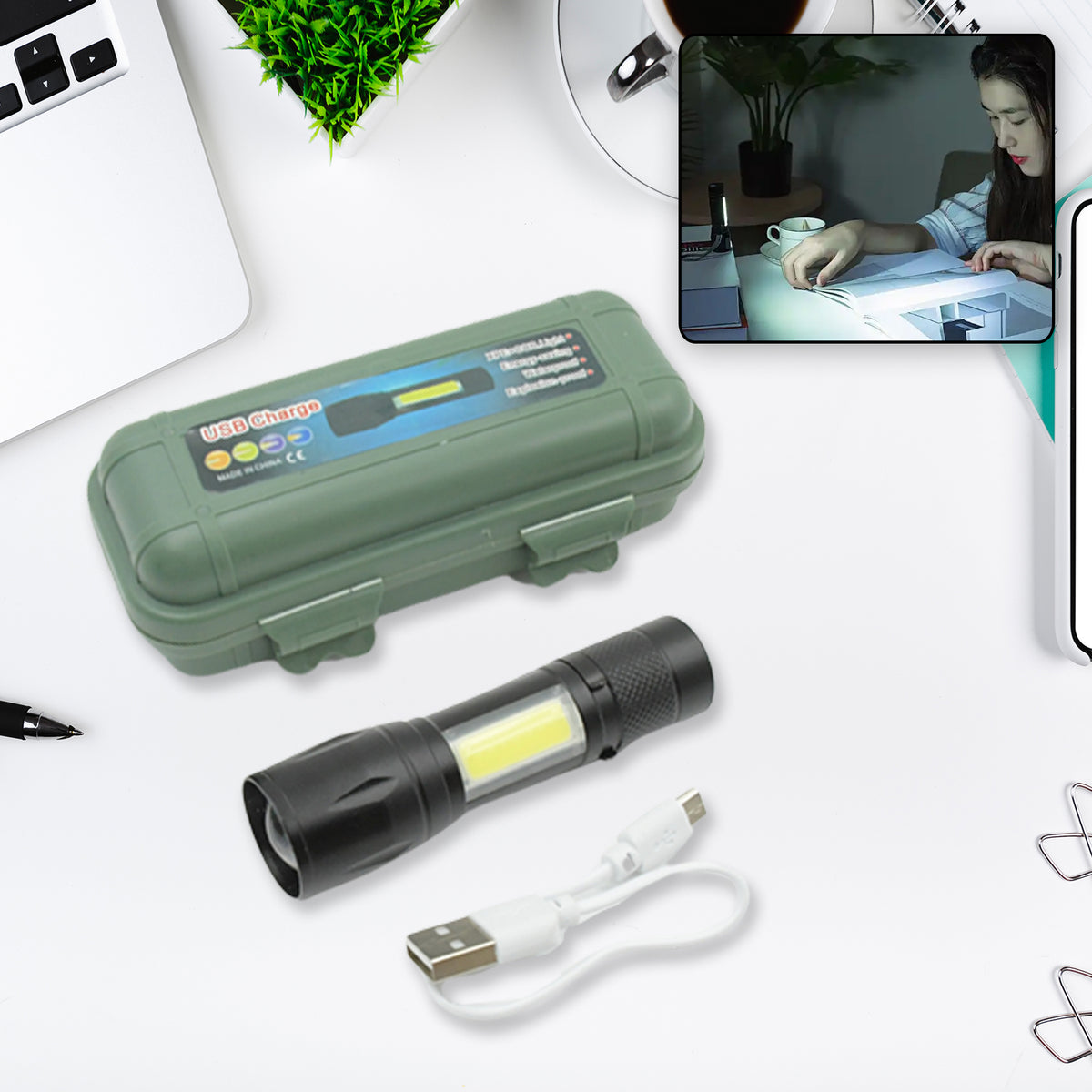 LED Flashlight Rechargeable USB Mini Torch, Ultra Brightest Zoom Flash ...