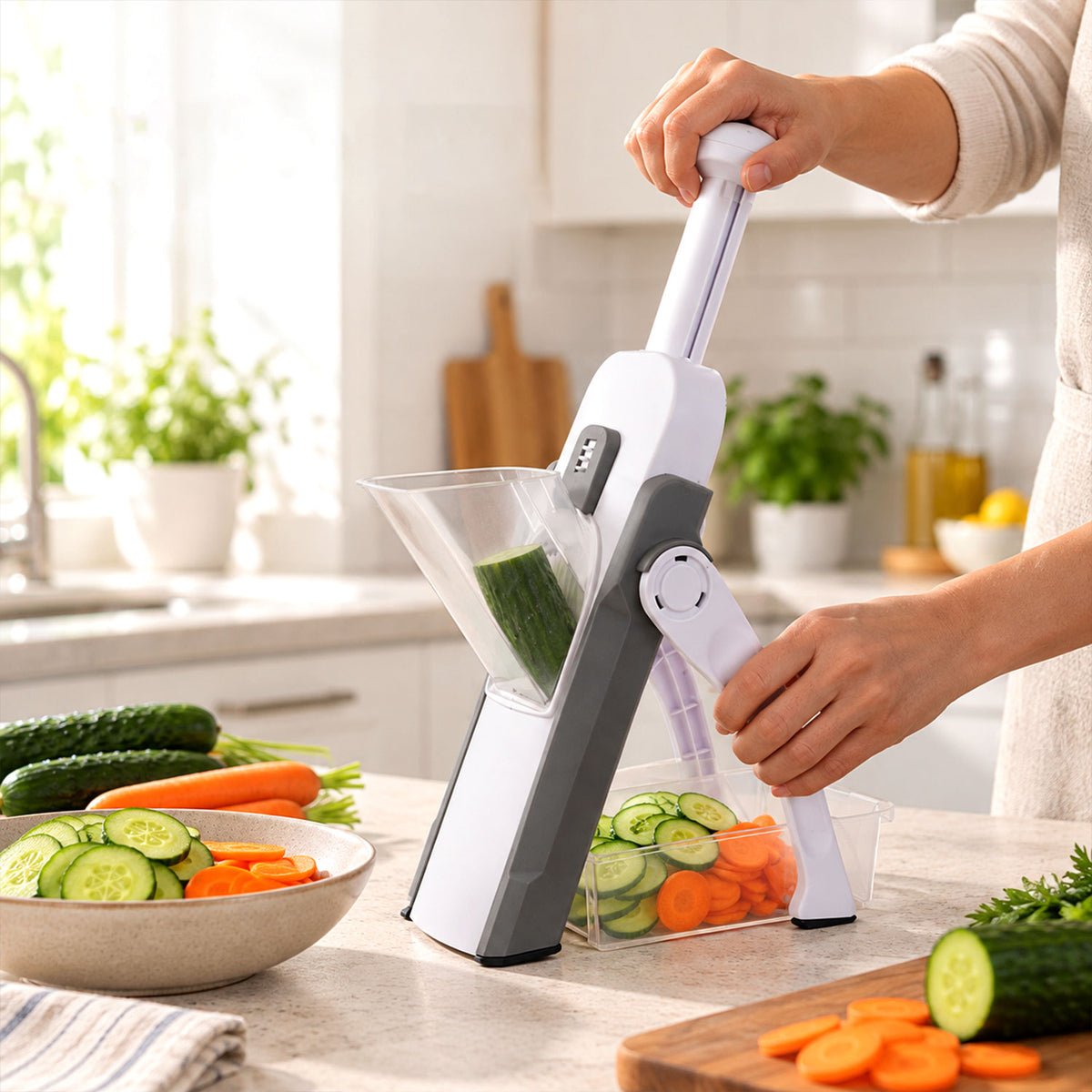 Manual Vegetable Slicer and Chopper with Adjustable Thickness and Tray (1 Set)