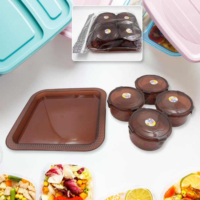 Elegance Tray, Plastic Airtight 4 Pieces Storage Container and 1 Piece Serving Tray with Lids