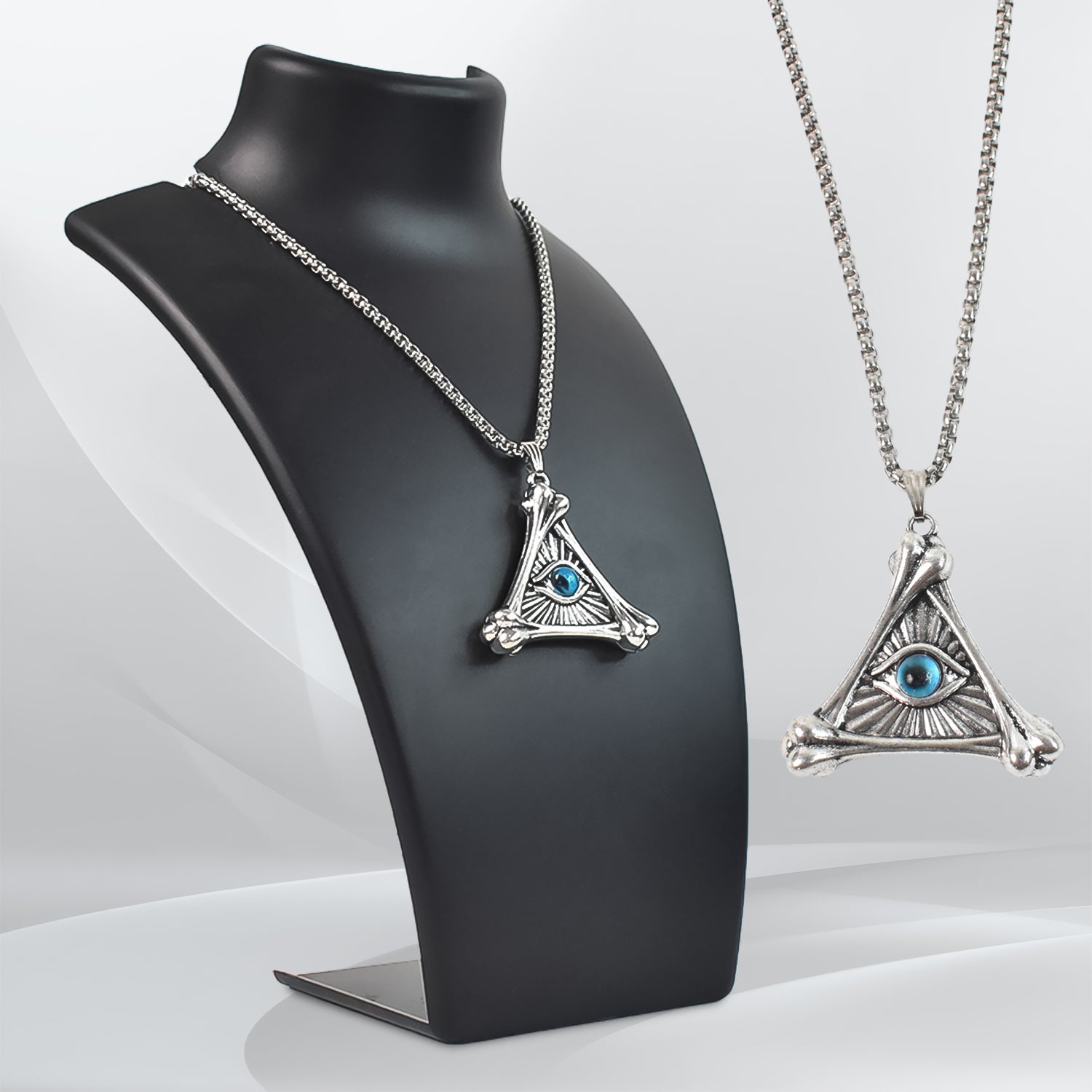 Silver Plated Vintage Evil Eye Protection Triangle Pendant With Necklace (1 PC)