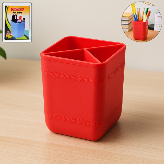 OfficeMate Pen Stand – Tri-Section Desk Organizer for Stationery, Pens, and Office Supplies