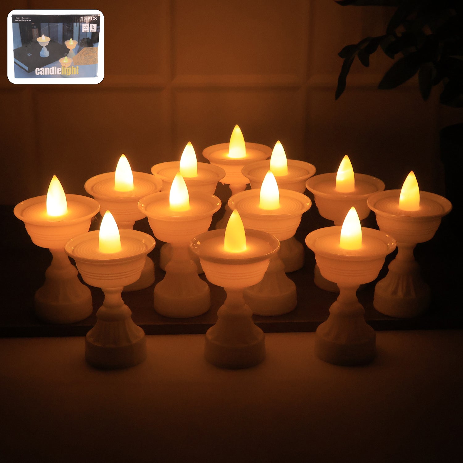 Set of 12 White Water Sensor LED Diyas