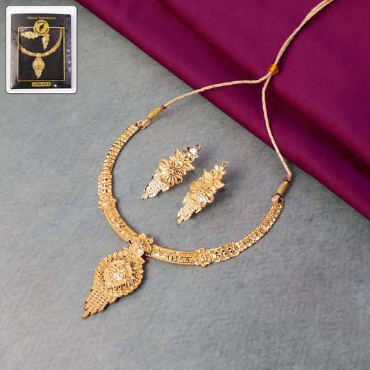 Classic Leaf Drop Choker Necklace Set – Elegant Traditional Jewellery for Festive Occasions