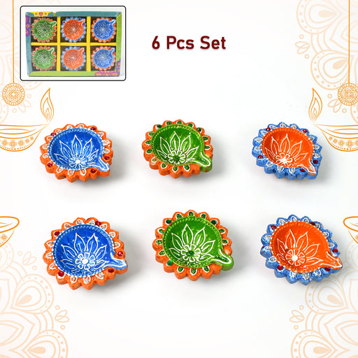 Decorative Hand Painted Clay Puja Diya 